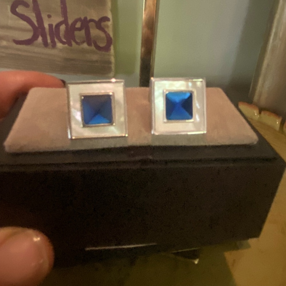NWTO Jos. A Bank Cuff Links - Silver Mother of Pearl and Blue Stone